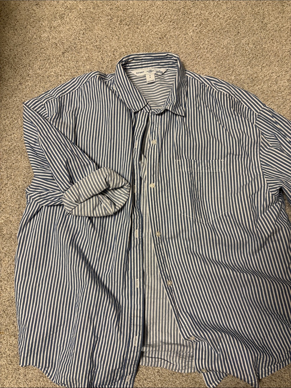 Old Navy Blue & White Vertical Stripe Button-Down Shirt